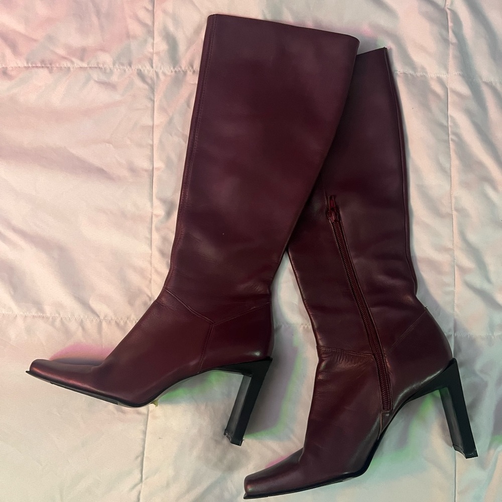 Burgundy leather boots